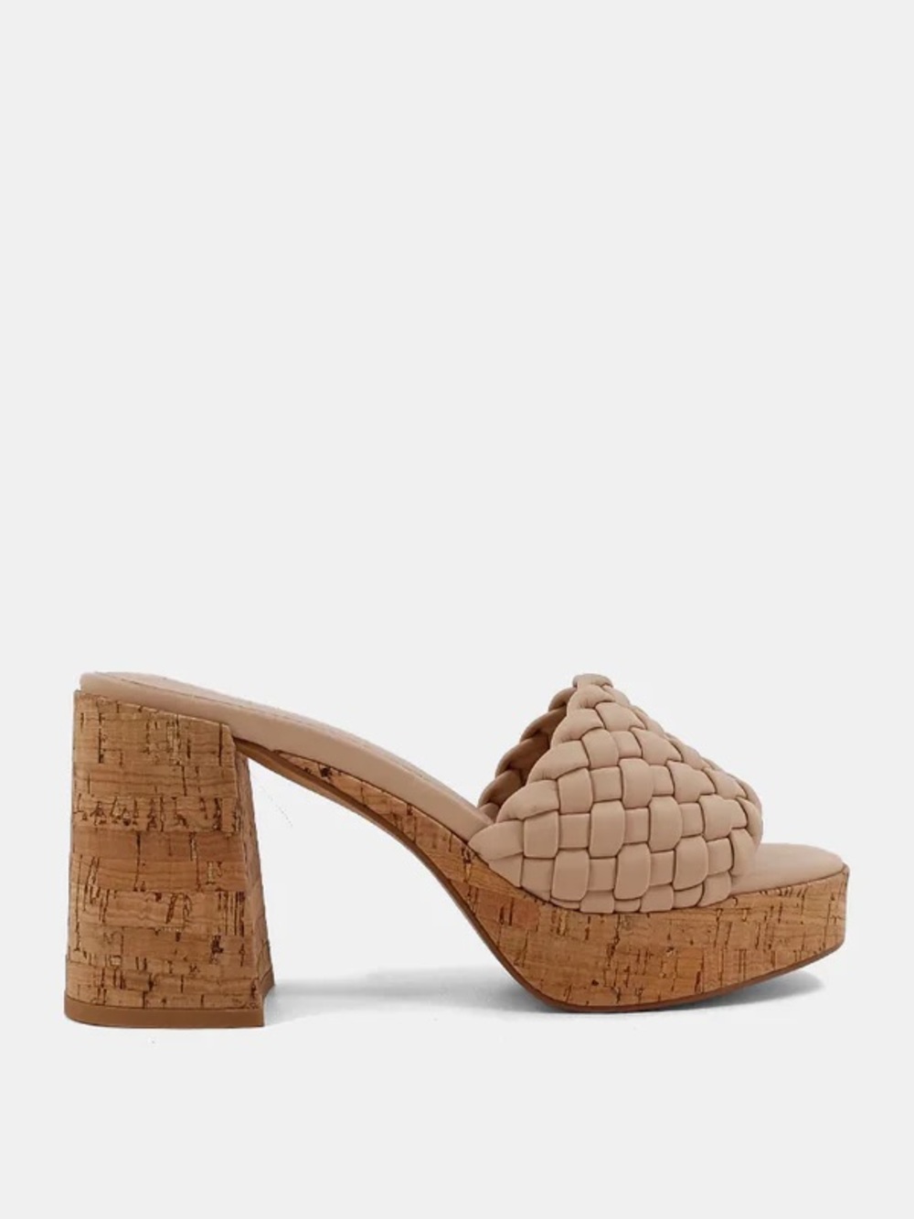 Shy Shop Woven Platform Cork Slide Heels in Nude 7.5
